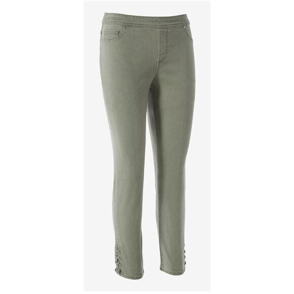 Chicos 0.5 Perfect Stretch Pull On Girlfriend Slim Leg Ankle Gray Women Size S 6 - Picture 3 of 13